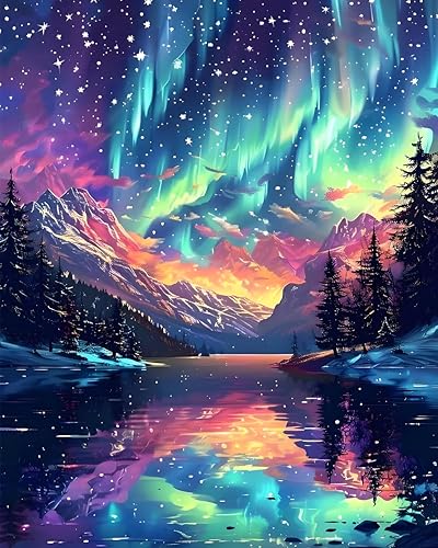OkarinaArt Malen nach Zahlen Erwachsene Sternenhimmel (Paint by Numbers), DIY Acrylfarben Malset mit Pinseln, Polarlicht Ölgemälde auf Leinwand zum Selbermalen ohne Rahmen, 40 x 50 cm von OkarinaArt