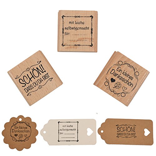 Okaytec Stempel 3er Set "Schön!dass du da bist, mit Liebe selbstgemacht für und Ein kleines Dankeschön", 4 cm, Holzstempel Hochzeit, Geschenkanhänger, Keksstempel Tischdeko Okaytec Stempel 3er Set "Schön!dass du da bist, mit Liebe selbstgemacht für und Ein kleines Dankeschön", 4 cm, Holzstempel Hochzeit, Geschenkanhänger, Keksstempel Tischdeko von Okaytec