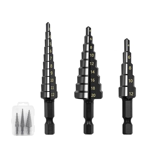 Okaywork 3PCS Stufenbohrer Set, Hex Shank Stufenbohrer HSS Konusbohrer stufenbohrer metall Schälbohrer für Metall Bohrfräser Kegelbohrer Konusbohre (3-12mm 4-12mm 4-20mm) (Schwarz) von Okaywork