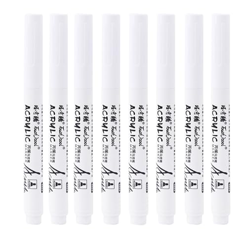 Okaywork 8 pcs Marker,permanent marker weiß acrylmarker vielseitiger Acrylstift mit Rundspitze 2mm, wasserbasiert,whiteboard marker lichtecht und wasserfest, für nahezu alle Untergründe(Weiß) von Okaywork