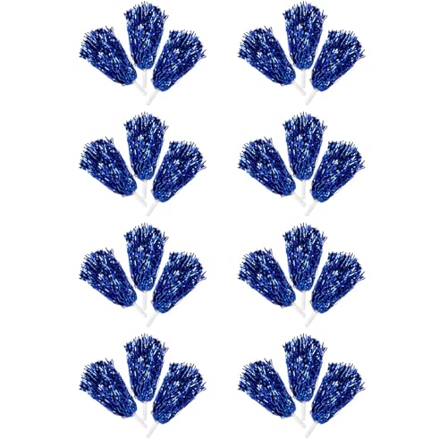 Okeeyseda 24 StüCk Cheerleading Pom Poms Metallfolie Cheer Pom Poms mit Kunststoffgriff für Erwachsene Kinder Cheerleader Blau von Okeeyseda