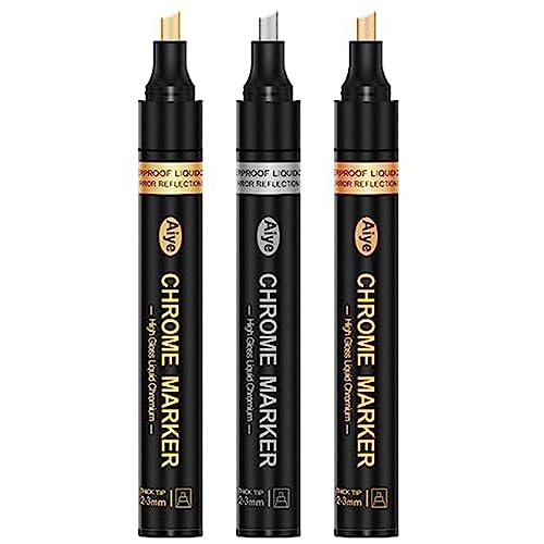 Okeeyseda Hochglänzende -Chrom-Marker, Metallstift, Reflektierender Lackstift, 3 Farben, Permanente Metallic-Marker, 2–3 mm Größerer Anwendungsbereich, Hochglänzend, Wasserfest Okeeyseda Hochglänzende -Chrom-Marker, Metallstift, Reflektierender Lackstift, 3 Farben, Permanente Metallic-Marker, 2–3 mm Größerer Anwendungsbereich, Hochglänzend, Wasserfest von Okeeyseda