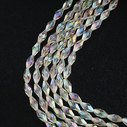 Okkop 1000pcs 5×10mm Anti Kristall geschnittene Perlen für die Schmuckherstellung, AB weiße Reis Kornform Perlen für DIY Armbänder Halsketten Vorhang Ohrringe Suncatcher Handwerk von Okkop