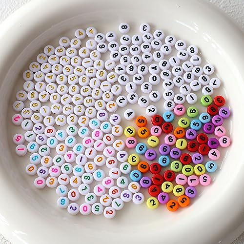 Okkop 400pcs Zahlenperlen rund 4×7mm Perlen Zahlen Mix Mehrere Farbmischungen für Schmuck bastelnperlen Basteln.… (color-A) von Okkop