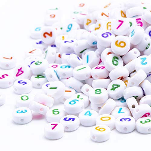 Okkop 400pcs Zahlenperlen rund 4×7mm Perlen Zahlen Mix Mehrere Farbmischungen für Schmuck bastelnperlen Basteln.… (white) von Okkop