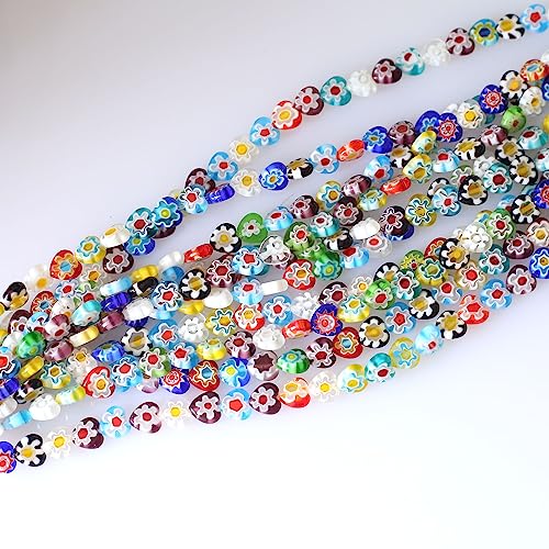 Okkop 50 Pcs Lampwork Millefiori Glasperlen Flache Herz Abstandshalter Perlen für DIY Schmuck Armband Neclace Memorial Day Geburtstagsgeschenk(heart-shaped) von Okkop