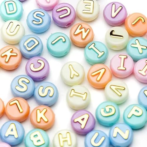 Okkop 6×10mm Macaron Buchstabe Bead 300pcs Gold Acryl Alphabet Perlen Flache Runde Scheibe A-Z Buchstabe Abstandshalter Lose Perlen für Schmuck Armband Herstellung. von Okkop