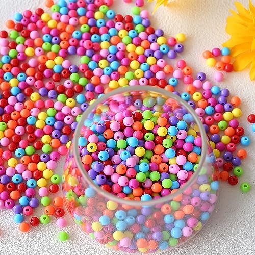 Okkop 1000pcs Bunte Perlen zum Auffädeln rund perlen Acryl Mehrfarbig Perlen Bastelperlen für DIY Armbänder Schmuck Haarband Halsketten (color E) von Okkop