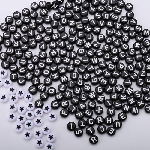 Okkop rund buchstabenperlen zum auffädeln ca.1000pcs 4x7mm Schwarze buchstaben perlen bastelnperlen Buchstaben A-Z perlen (heidibai+xingxing) von Okkop