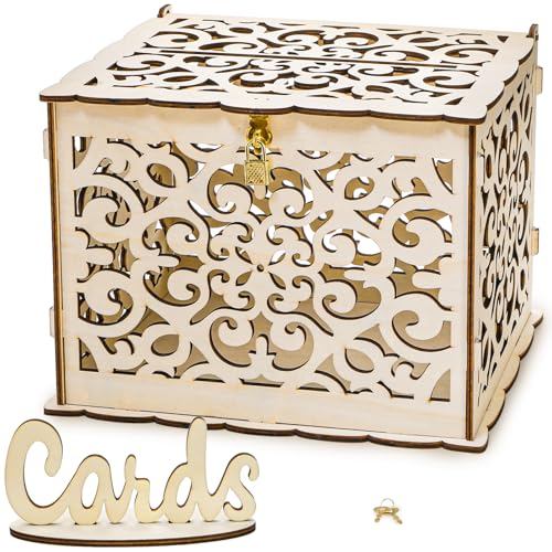Okllen Holz Hochzeit Kartenbox mit Schloss und Kartenschild, Große Rustikale Hölzerne Kartenbox DIY Geld Umschlag Geschenkhalter für Hochzeitsempfang, Babyparty, Geburtstag, Abschluss, Gelb Okllen Holz Hochzeit Kartenbox mit Schloss und Kartenschild, Große Rustikale Hölzerne Kartenbox DIY Geld Umschlag Geschenkhalter für Hochzeitsempfang, Babyparty, Geburtstag, Abschluss, Gelb von Okllen