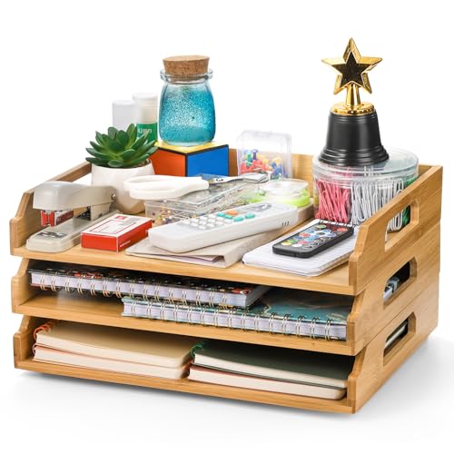Okllen Stapelbare Papierablagen, Bambus-Schreibtisch-Briefablage-Set, 3-stöckig, Dokumenten-Organizer, Ablage für A4-Papier, Zeitschriften, Quittungen, Bürobedarf, 3 Stück Okllen Stapelbare Papierablagen, Bambus-Schreibtisch-Briefablage-Set, 3-stöckig, Dokumenten-Organizer, Ablage für A4-Papier, Zeitschriften, Quittungen, Bürobedarf, 3 Stück von Okllen