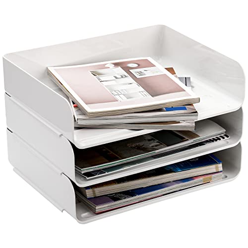 Okllen 3er-Pack Stapelbare Desktop Briefablage, 3 stöckige Papier Dokumentenablage Organizer Schreibtisch Aktenregal für A4 Papier, Zeitschriften, Quittungen, Bürobedarf, 31,5 x 24,5 x 7 cm von Okllen