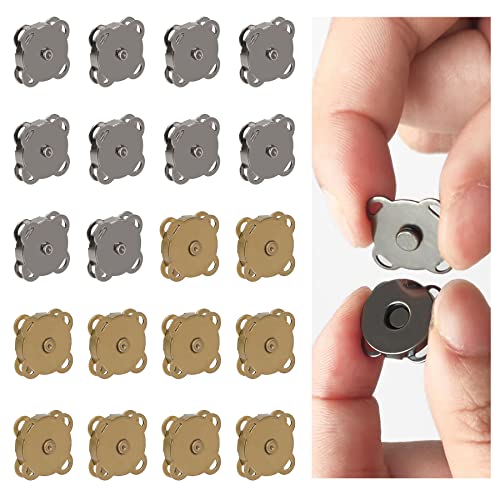 20 Paar magnetische Knöpfe aus Metall. Magnetischer Aufnahme aus Metall, 14 mm, Magnetknopf zum Nähen. Magnetverschluss, magnetische Automatikknöpfe für Taschen (Farbe Bronze/Schwarz) von Okoss