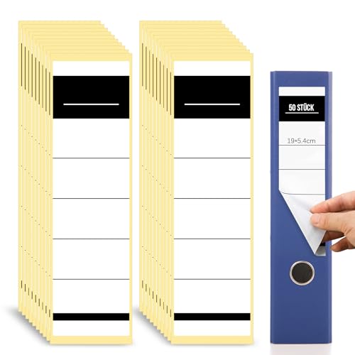 50 Stück selbstklebende Ordnerrücken, Etiketten 19×5,4 cm für 8 cm Ordner, beschreibbar - Ideal für Büro, Bibliothek, Archivierung von Okoss