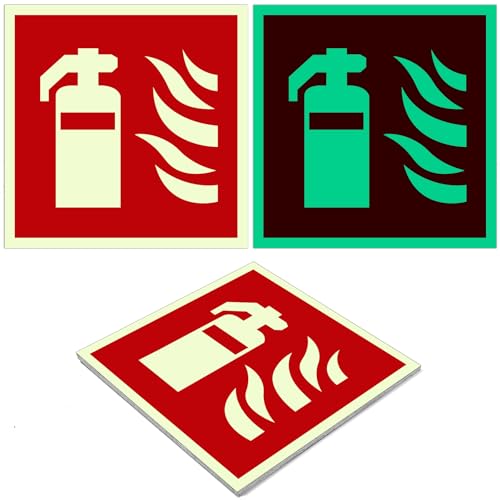 8 Stück Feuerlöscher Schild (15 x 15 cm) – Selbstklebend, nachleuchtend, starke Haftung – PVC Hinweisschild Hochwertige Brandschutzzeichen, gut sichtbar im Notfall von Okoss