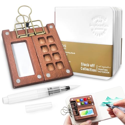 Mini Aquarell Set – Tragbare Reise-Palette mit 8 Fächern – Pocketartist Skizzenbuch-Set mit Aquarellpapier, Pinseln, Binder-Clips – Kompaktes Wasserfarben Set für unterwegs Mini Aquarell Set – Tragbare Reise-Palette mit 8 Fächern – Pocketartist Skizzenbuch-Set mit Aquarellpapier, Pinseln, Binder-Clips – Kompaktes Wasserfarben Set für unterwegs von Okoss