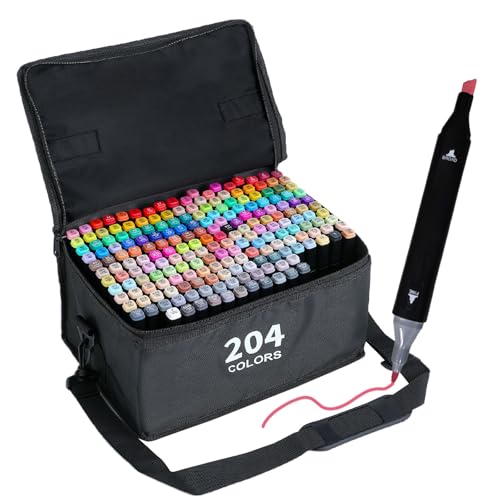 Octirst Alokohol-Marker-Set mit 204 Farben, Doppelspitze, Künstler-Marker, Stifte für Kinder, Erwachsene, Graffiti, Anime, Illustration, Malerei, Kritzeln mit Tasche Octirst Alokohol-Marker-Set mit 204 Farben, Doppelspitze, Künstler-Marker, Stifte für Kinder, Erwachsene, Graffiti, Anime, Illustration, Malerei, Kritzeln mit Tasche von Oktirst
