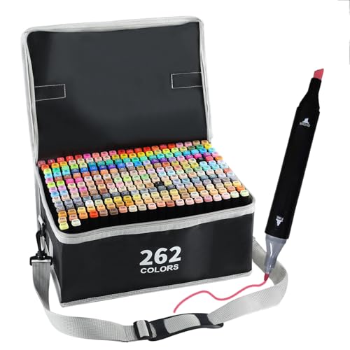 Octirst Alokohol-Marker-Set mit 262 Farben, Doppelspitze, Künstler-Marker, Stifte für Kinder, Erwachsene, Graffiti, Anime, Illustration, Malerei, Kritzeln mit Tasche Octirst Alokohol-Marker-Set mit 262 Farben, Doppelspitze, Künstler-Marker, Stifte für Kinder, Erwachsene, Graffiti, Anime, Illustration, Malerei, Kritzeln mit Tasche von Oktirst