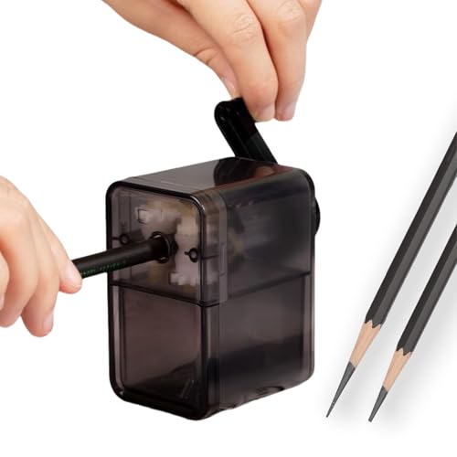 Spitzer Mit Dose Manueller Bleistiftspitzer,anspitzer mit kurbel Kurbel Bleistiftspitzer,Sicher,Vielseitig Einsetzbar, für Kohlestifte für Kunststifte (Transparentes Schwarz) von Okuyonic