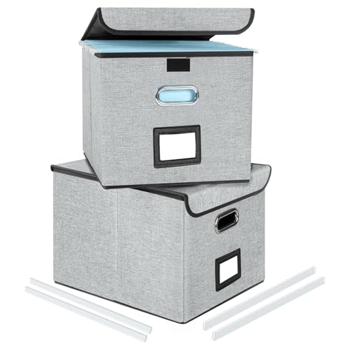 Okydoky 2pcs Ablageboxen mit Deckel,A4 Hängemappenbox aus Faserplatte und Papier in stilvoller Leinenoptik, Geeignet für Haus und Büro, und Datei Ablageboxen,hängeregister box(Gray-2p) von Okydoky