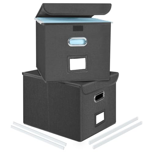 Okydoky Ablageboxen mit Deckel,A4 Hängemappenbox aus Faserplatte und Papier in stilvoller Regenponchosenoptik, Geeignet für Haus und Büro, und Datei Ablageboxen(Dark Gray-2p) von Okydoky