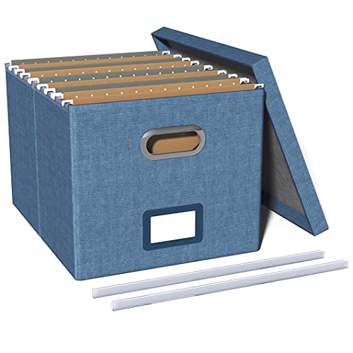 Okydoky Ablageboxen mit Deckel, Hängemappenbox aus Faserplatte und Papier in stilvoller Leinenoptik, Geeignet für Haus und Büro, Datei und Spielzeug Aufbewahrungsbox, FG Dark Blue.DE von Okydoky