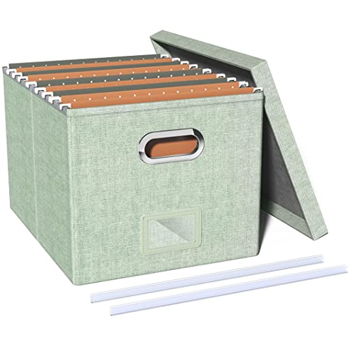 Okydoky Ablageboxen mit Deckel, Hängemappenbox aus Faserplatte und Papier in stilvoller Leinenoptik, Geeignet für Haus und Büro, Datei und Spielzeug Aufbewahrungsbox, FG Green.DE von Okydoky