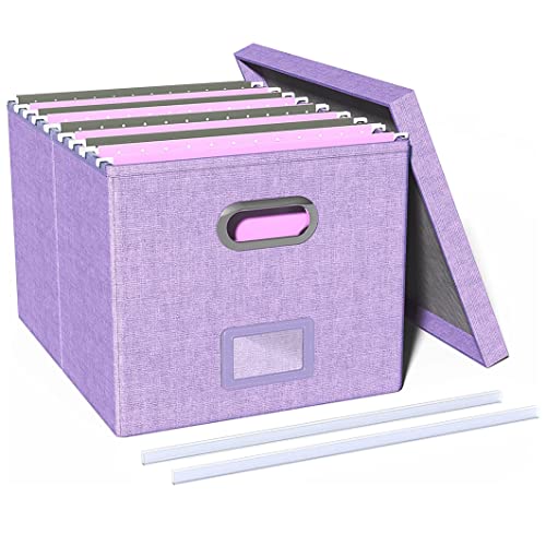 Okydoky Ablageboxen mit Deckel, Hängemappenbox aus Faserplatte und Papier in stilvoller Leinenoptik, Geeignet für Haus und Büro, Datei und Spielzeug Aufbewahrungsbox, FG Lavender.DE von Okydoky