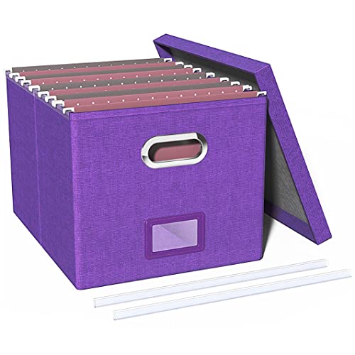 Okydoky Ablageboxen mit Deckel, Hängemappenbox aus Faserplatte und Papier in stilvoller Leinenoptik, Geeignet für Haus und Büro, Datei und Spielzeug Aufbewahrungsbox, FG Purple.DE von Okydoky