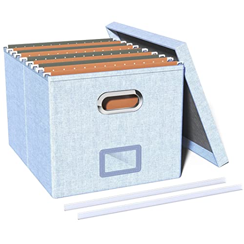 Okydoky Ablageboxen mit Deckel, Hängemappenbox aus Faserplatte und Papier in stilvoller Leinenoptik, Geeignet für Haus und Büro, Datei und Spielzeug Aufbewahrungsbox, FG Sky Blue.DE von Okydoky