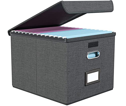 Tragbare Aktenbox mit Deckel, zusammenklappbare Aufbewahrungsboxen aus Leinen mit Kunststoffschieber, dekoratives Füllsystem für Zuhause und Büro für Akten- und Ordneraufbewahrung (Ordner nicht im von Okydoky
