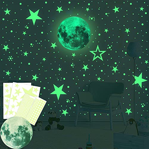 Olakin 435 Stück Leuchtsterne, Leuchtsticker Selbstklebend Wandsticker, Leuchtpunkte Sternenhimmel Dekoration, Leuchtend Wandaufkleber(Grün) von Olakin