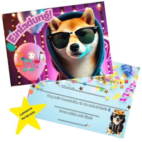 Olanmarp Einladungskarten Kindergeburtstag Tiere lustig – 10x Karten DIN A6 coole witzige Einladungen für Jungen & Mädchen (Shiba Inu) von Olanmarp
