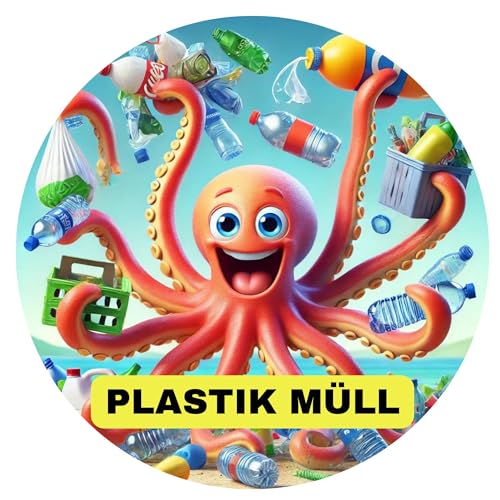 Lustige Aufkleber Müll– Kinderleichtes Recycling dank liebevollem Design – Für Innen Außen - Olanmarp Nachhaltige Mülltonnen-Sticker - 5 Stück (Plastikmüll) von Olanmarp