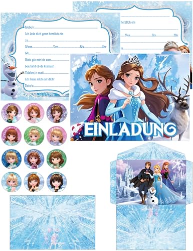 Olanstar Geburtstagseinladungen für Kinder mit Eiskönigin-Thema, 12 Stück Elsa Einladungskarten, Mädchen Geburtstagsparty Einladungen,Partyeinladungen Einladungen Kinder von Olanstar