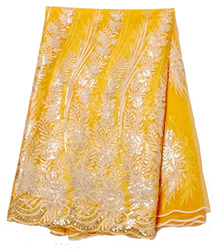 Old DIrd Afrikanischer Spitzenstoff, 4,5 m, französische Stickerei und Pailletten-Spitze für Hochzeit, Gold 1 von Old DIrd