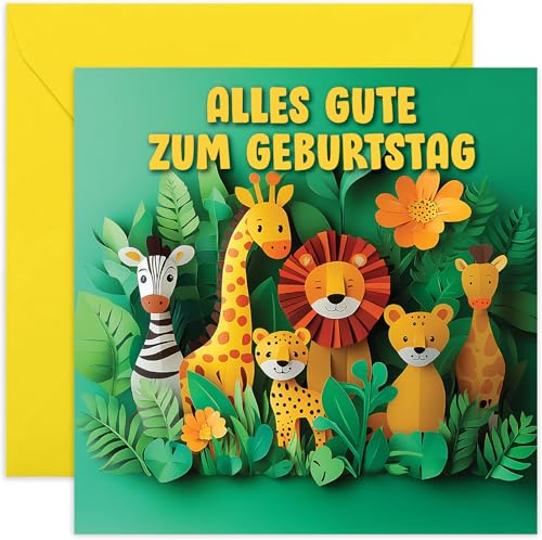 Geburtstagskarte für Kinder – süße Safari-Tier-Grußkarte zum 1., 2. und 3. Geburtstag – für kleine Jungen oder Mädchen – Geburtstagskarten mit Dschungel-Thema – mit Umschlag – nicht 3D Geburtstagskarte für Kinder – süße Safari-Tier-Grußkarte zum 1., 2. und 3. Geburtstag – für kleine Jungen oder Mädchen – Geburtstagskarten mit Dschungel-Thema – mit Umschlag – nicht 3D von Old English Company