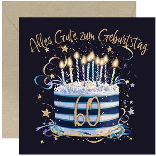 Geburtstagskarte für Männer – Grußkarte zum 60. Geburtstag für Sohn, Bruder, Neffe, Freund – Stilvolles Design mit Geburtstagstorte in Blau und Gold – Geschenke für ihn – mit Umschla Geburtstagskarte für Männer – Grußkarte zum 60. Geburtstag für Sohn, Bruder, Neffe, Freund – Stilvolles Design mit Geburtstagstorte in Blau und Gold – Geschenke für ihn – mit Umschla von Old English Company