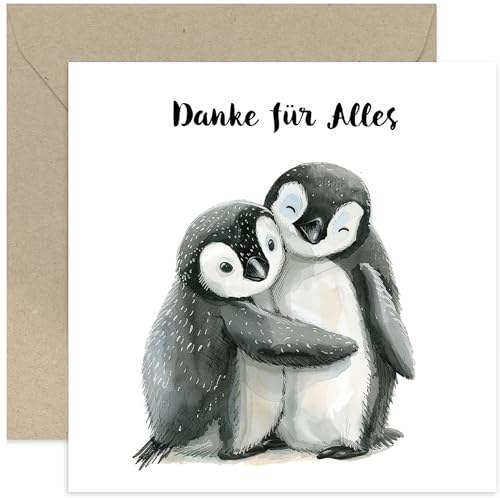 Herzliche Dankeskarte mit Umschlag - Danke für alles! Süße Dankeskarte Stilvolle Dankeskarte für Freunde Familie Partner Kollegen - Für Männer und Frauen - Premium Grußkarten - Süße Pinguine von Old English Company
