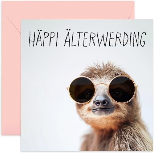 Humorvoller Geburtstagsgruß - Alles Gute zum Älterwerden. Lustige Geburtstagskarte mit Umschlag für Freunde und Familie - Geburtstagskarte - Faultier mit Sonnenbrille - Für Bruder, Schwester, Freund von Old English Company