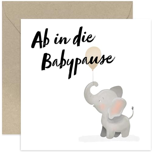 Mutterschaftsurlaubskarte - schöne Glückwunschkarte zur Geburt „Ab in die Babypause“ süße Geschenkkarte Schwangerschaft Abschiedskarte Babypause Geburt Baby Babyparty Mutter - Elefant mit Luftballon Mutterschaftsurlaubskarte - schöne Glückwunschkarte zur Geburt „Ab in die Babypause“ süße Geschenkkarte Schwangerschaft Abschiedskarte Babypause Geburt Baby Babyparty Mutter - Elefant mit Luftballon von Old English Company