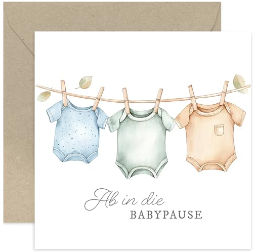 Mutterschutz Karte mit Umschlag - schöne Glückwunschkarte zur Geburt „Ab in die Babypause“ süße Geschenkkarte Schwangerschaft Abschiedskarte Babypause Geburt Baby Babyparty Mutter - Babykleidung von Old English Company