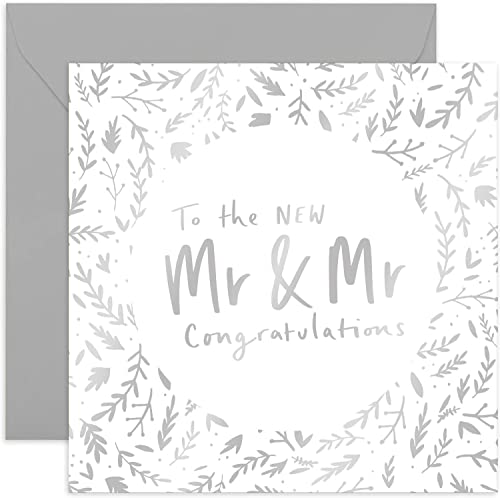 Old English Co. Hochzeitskarte mit Blumenmotiv "Mr and Mr", Silberfolien-Kranz, für ein glückliches Paar, Geschenk für Familie und Freunde, Innenseite blanko und Umschlag im Lieferumfang enthalten von Old English Company