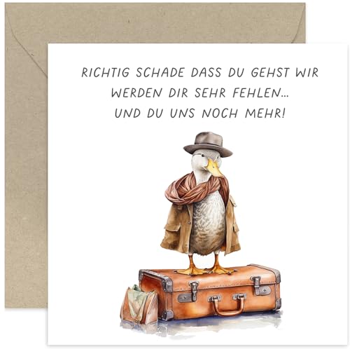 Old English Company Abschiedsgrußkarte für Freunde – Ruhestandskarte für Sie oder Ihn – Ente mit Koffern – Abschiedskarten für Kollegen, Teammitglied, Chef – mit Umschlag Old English Company Abschiedsgrußkarte für Freunde – Ruhestandskarte für Sie oder Ihn – Ente mit Koffern – Abschiedskarten für Kollegen, Teammitglied, Chef – mit Umschlag von Old English Company