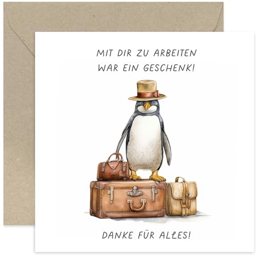 Old English Company Abschiedskarte mit Umschlag – Abschiedskarte für Kollegen mit Spruch – Glückwunschkarte Geschenkkarte zum Abschied und Neuanfang für Frauen – Pinguin mit Koffern Old English Company Abschiedskarte mit Umschlag – Abschiedskarte für Kollegen mit Spruch – Glückwunschkarte Geschenkkarte zum Abschied und Neuanfang für Frauen – Pinguin mit Koffern von Old English Company