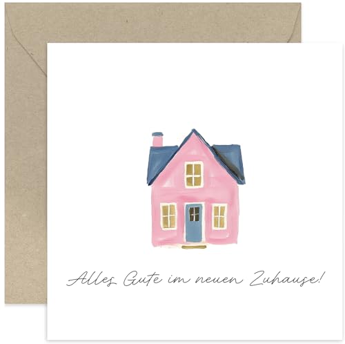 Old English Company Einweihungskarte- Einweihungskarte Alles Gute im neuen Zuhause Umzugskarte Karte im Aquarellstil - Süßes rosa Hausgemälde - Für Männer und Frauen von Old English Company