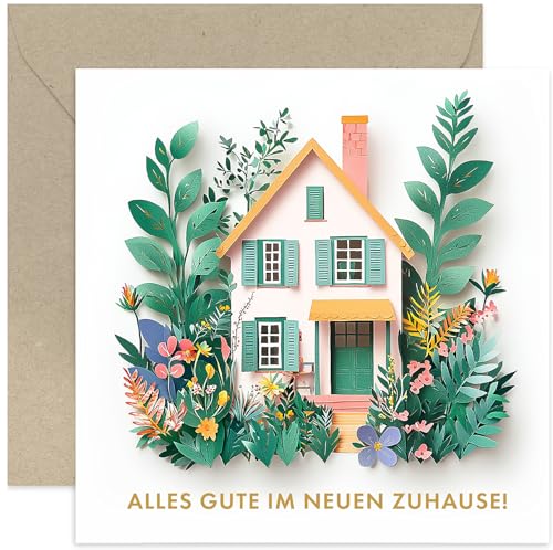 Old English Company Einweihungskarte mit Umschlag - Einweihungskarte Alles Gute im neuen Zuhause Umzugskarte Karte im Aquarellstil - Nicht 3D - Haus mit Laub - Für Männer und Frauen Old English Company Einweihungskarte mit Umschlag - Einweihungskarte Alles Gute im neuen Zuhause Umzugskarte Karte im Aquarellstil - Nicht 3D - Haus mit Laub - Für Männer und Frauen von Old English Company