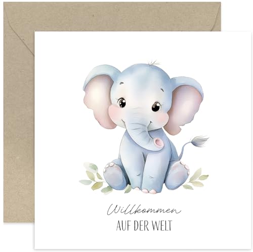 Old English Company Geburtskarte mit Umschlag - Glückwunschkarte zur Geburt Willkommen auf der Welt Elefant - Süße Glückwunschkarte für Mama und Papa - Für Großeltern Old English Company Geburtskarte mit Umschlag - Glückwunschkarte zur Geburt Willkommen auf der Welt Elefant - Süße Glückwunschkarte für Mama und Papa - Für Großeltern von Old English Company