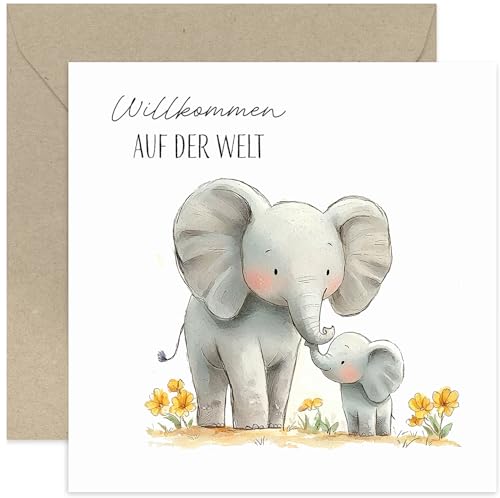 Old English Company Glückwunschkarte mit Umschlag - Glückwunschkarte zur Geburt Willkommen auf der Welt Mama und Baby Elefant - Süße Glückwunschkarte für Mama und Papa - Für Großeltern Old English Company Glückwunschkarte mit Umschlag - Glückwunschkarte zur Geburt Willkommen auf der Welt Mama und Baby Elefant - Süße Glückwunschkarte für Mama und Papa - Für Großeltern von Old English Company