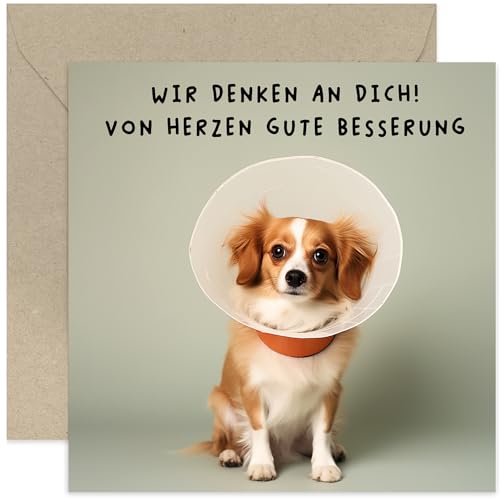 Old English Company Gute Besserung Karte „Wir denken an Dich“ – Genesungskarte Gesundheit Gute Besserung Wünsche – Lustige Grußkarte mit Hund – mit Umschlag Old English Company Gute Besserung Karte „Wir denken an Dich“ – Genesungskarte Gesundheit Gute Besserung Wünsche – Lustige Grußkarte mit Hund – mit Umschlag von Old English Company